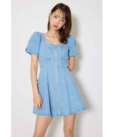 フロントジップマーメイドデニムミニワンピース