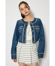 ノーカラーフリンジデニムジャケット