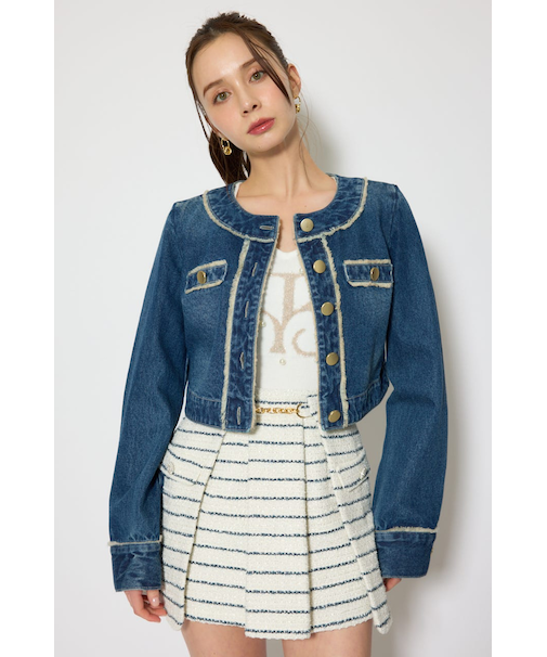 ノーカラーフリンジデニムジャケット