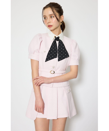 ノーカラーツイードペプラムジャケット