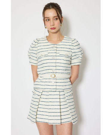 ノーカラーツイードペプラムジャケット