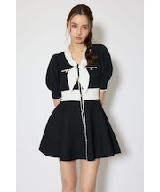 バイカラーパフスリーブミニニットワンピース