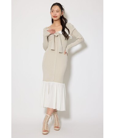 【森香澄さん着用】レイヤードフロントリボンマーメイドニットワンピース