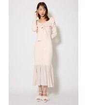 【森香澄さん着用】レイヤードフロントリボンマーメイドニットワンピース