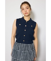 【EC先行発売】ゴールドボタンノースリニットトップス