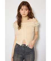 オフショルフリルニットトップス