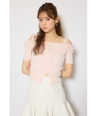 オフショルフリルニットトップス