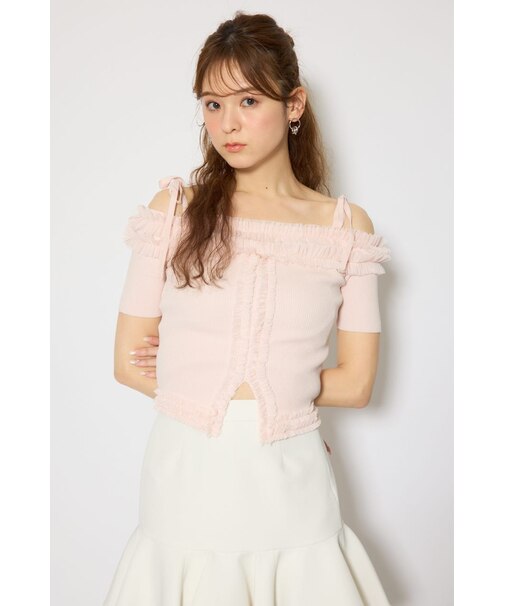 オフショルフリルニットトップス