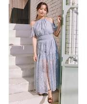 【森香澄さん着用】2WAYホルターネックレースロンパース