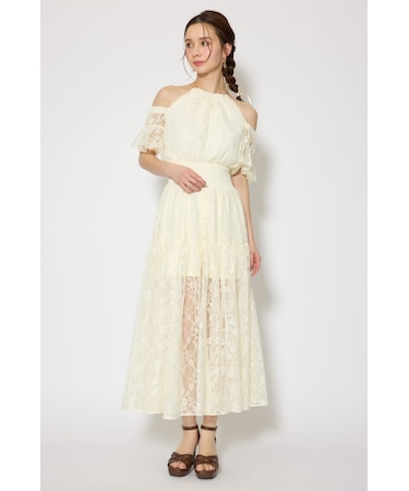 【森香澄さん着用】2WAYホルターネックレースロンパース