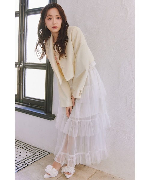 森香澄さん着用】ティアードフレアチュールジャストウエストスカート