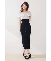 2WAYフロントジップビッグカラータイトニットワンピース