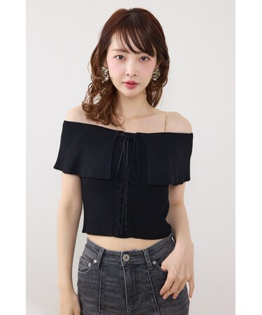 【AKB48 行天優莉奈さん着用アイテム】レースアップオフショルニットトップス