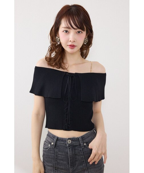 【AKB48 行天優莉奈さん着用アイテム】レースアップオフショルニットトップス
