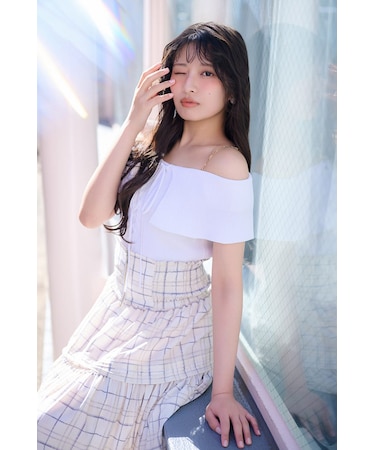 【AKB48 行天優莉奈さん着用アイテム】レースアップオフショルニットトップス