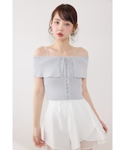 【AKB48 行天優莉奈さん着用アイテム】レースアップオフショルニットトップス