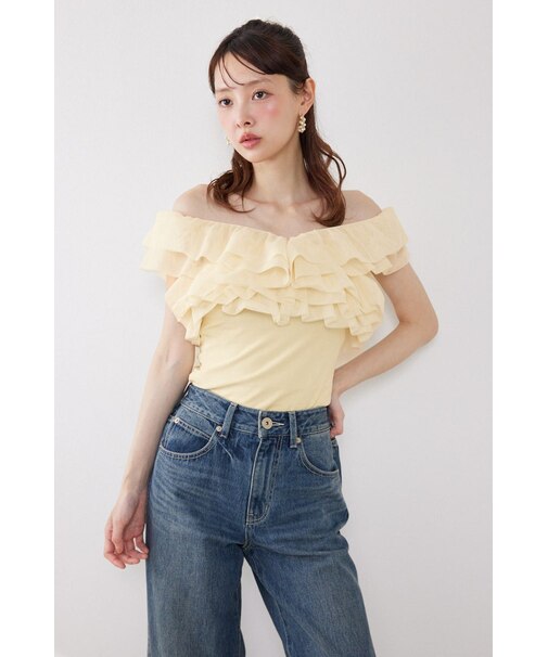 オフショルフリルカットトップス