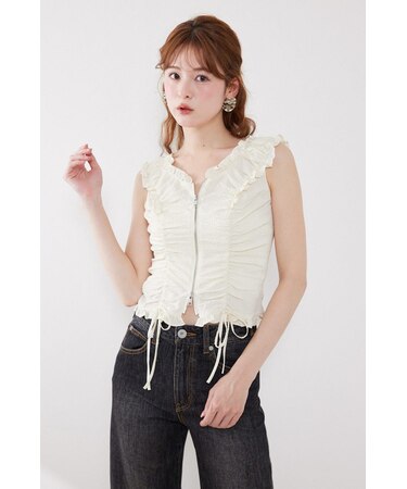 【AKB48 倉野尾成美さん着用アイテム】フロントジップノースリブラウス