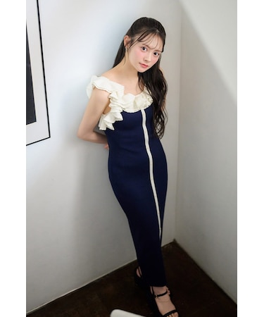 【AKB48 伊藤百花さん着用アイテム】フリルディテールタイトニットワンピース