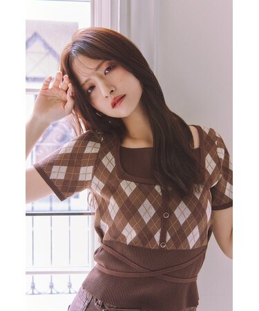 【乃木坂46 金川紗耶さん着用】レイヤードデザインジャガードニットトップス