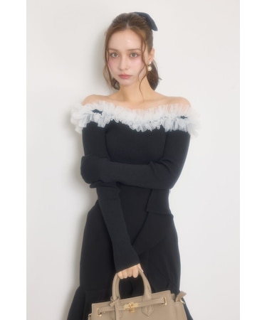オフショルフリルニットトップス