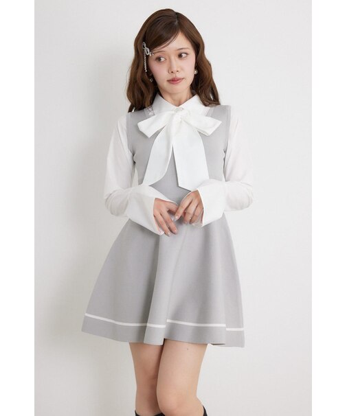 【乃木坂46 金川紗耶さん着用】リボンシャツフレアニットミニワンピース