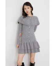 ケープデザインフリルミニニットワンピース