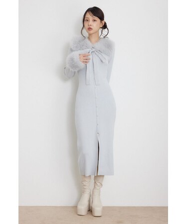 【≠ME 鈴木瞳美さん着用】フェイクファーカラーリボンニットワンピース