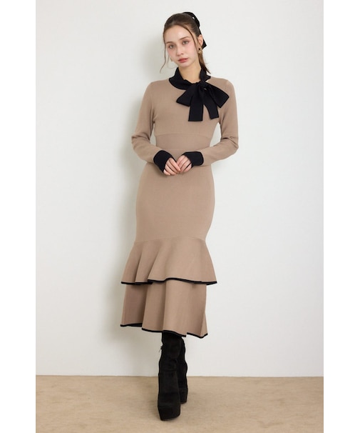 バイカラータイトマーメイドニットワンピース