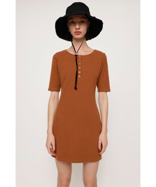 CUT RIB HENRY NECK ショートワンピース