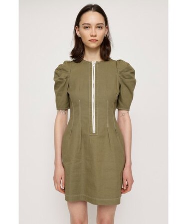 フロントジップワンピース パフスリーブ