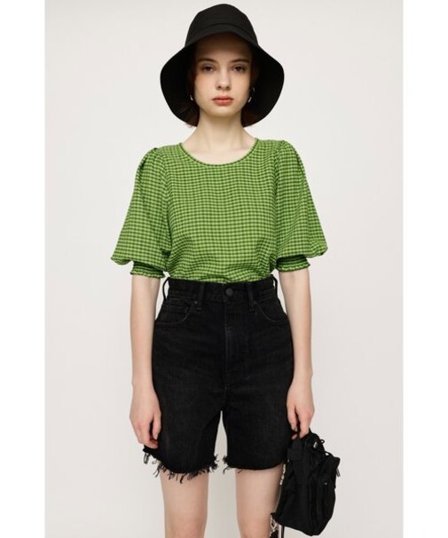 VOLUME SLEEVE CHECK トップス