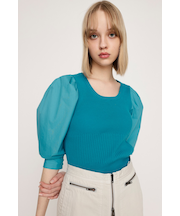 KNIT COMBI TUCK PUFF トップス