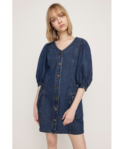 V NECK DENIM ショートワンピース
