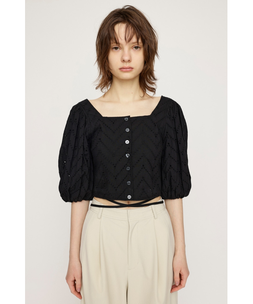 FRONT BUTTON LACE PUFF トップス