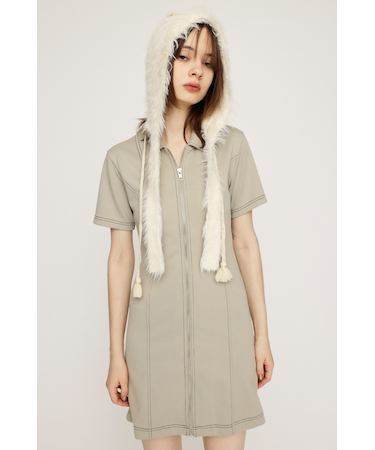 FRONT ZIP BACK OPEN ショートワンピース