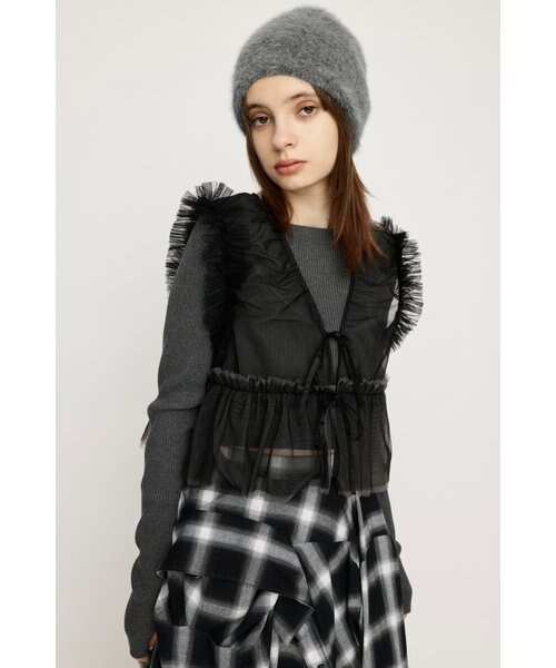 2WAY RUFFLED TULLE VEST ブラック 2WAY FRILL TULLE ベスト｜スライの通販｜&mall（アンドモール）三井