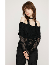 OFF SHOULDER CUT LACE トップス