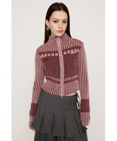 SHAGGY MIX ZIP UP KNIT トップス