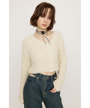 TAPE YARN SLANT NECK カーディガン