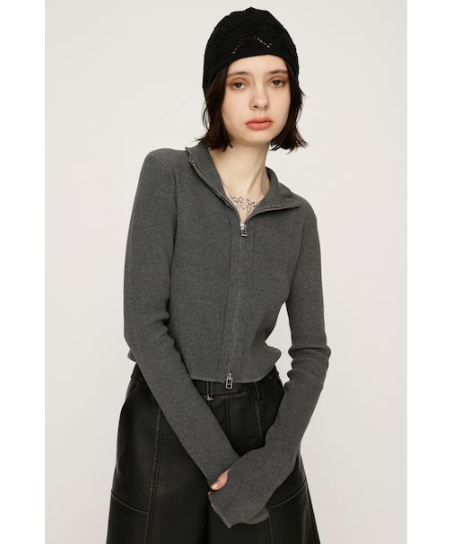 FRONT ZIP H／N RIB トップス