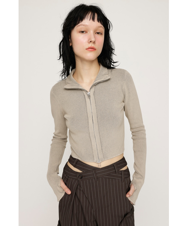 FRONT ZIP H／N RIB トップス