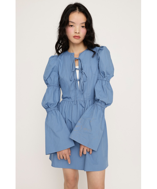 FRONT RIBBON PUFF SLEEVE ワンピース
