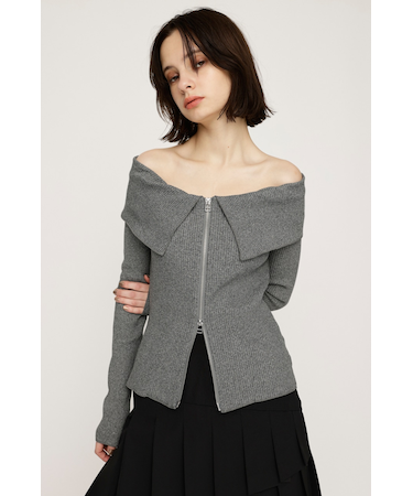 OFFSHOULDER FRONT ZIP トップス