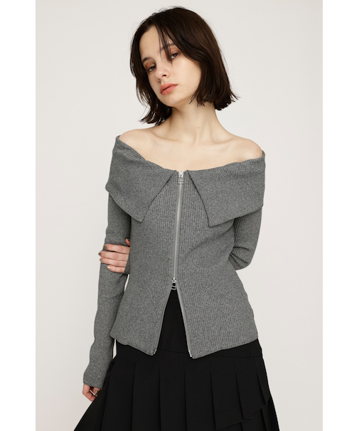 OFFSHOULDER FRONT ZIP トップス
