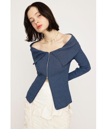 OFFSHOULDER FRONT ZIP トップス