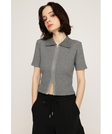FRONT ZIP CUT RIB トップス