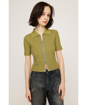 FRONT ZIP CUT RIB トップス