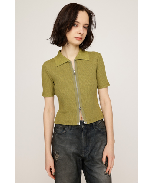 FRONT ZIP CUT RIB トップス