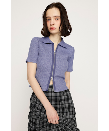 FRONT ZIP CUT RIB トップス